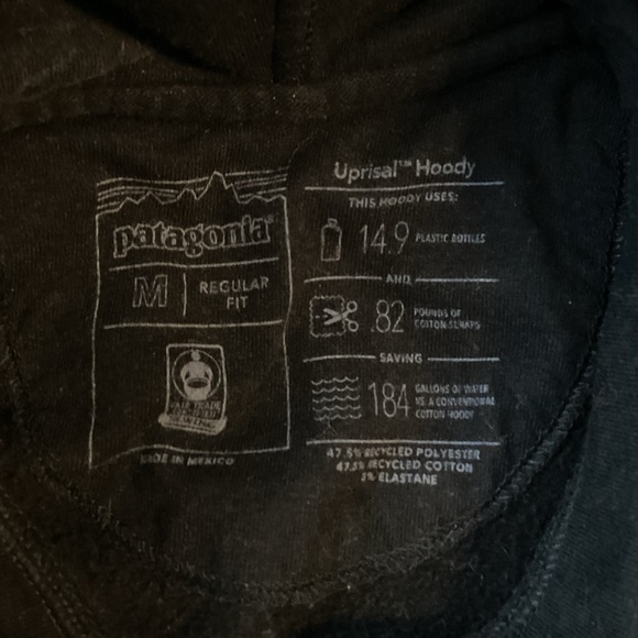 Patagonia Logo Uprisal Hoodie Recycled Sustainable Fabric Black Medium - Picture 11 of 11